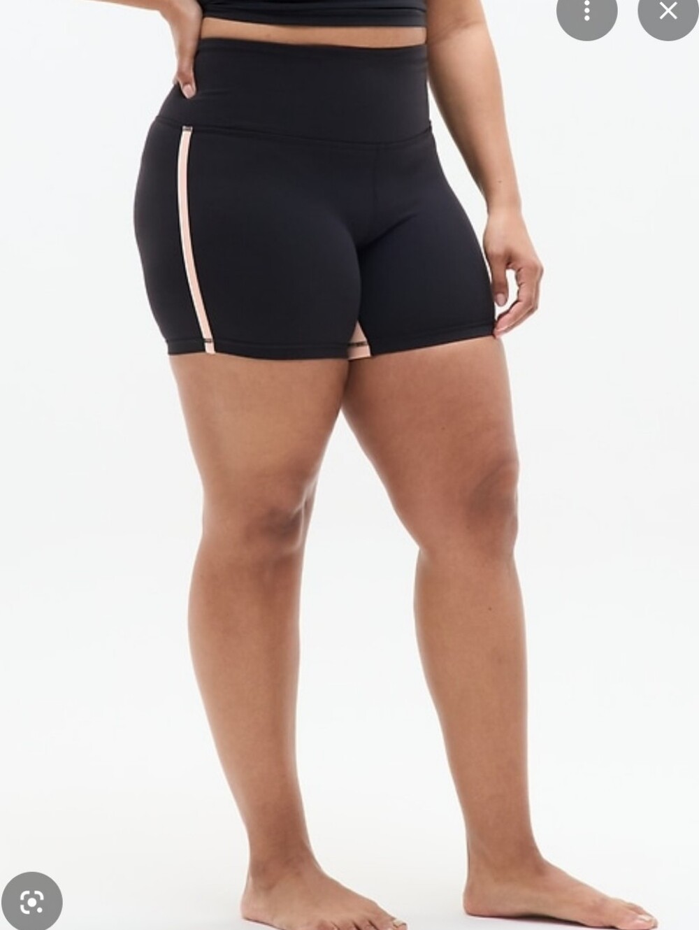 Athleta Black Tipped Elation Shortie  Bike Shorts with Pale Pink Side Stripe 5"